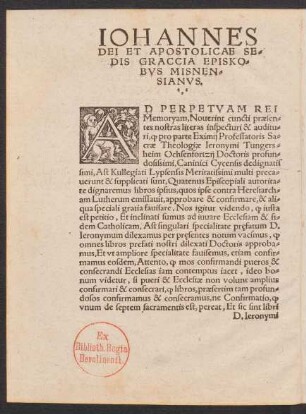 Iohannes Dei Et Apostolicae Sedis Graccia Episkobus Misnensianus.