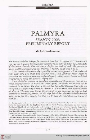 15: Palmyra : season 2003 preliminary report