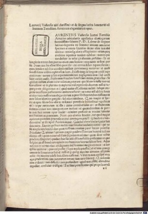 Elegantiae linguae latinae : mit Widmungsbrief des Autors an Johannes Tortellius