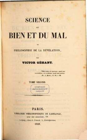 Science du bien et du mal ou philosophie de la révélation, 2