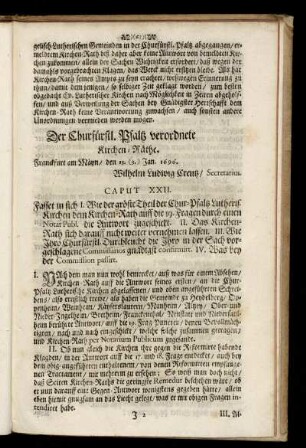 Caput XXII. Wie I. der gröste Theil der Chur-Pfaltz-Lutherischen Kirchen / auff die 19 Fragen durch einen Notarium Publicum dem Kirchen-Rath die Antwort zugeschickt. II. Daß Kirchen-Rath sich darauff nicht weit