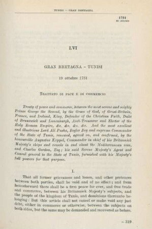 LVI Gran Bretagna - Tunisi 19 ottobre 1751