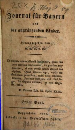 Journal für Bayern und die angränzenden Länder. 1, 1. 1800/01