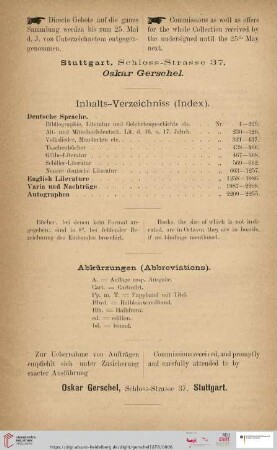 Inhalts-Verzeichniss (Index)/ Abkürzungen