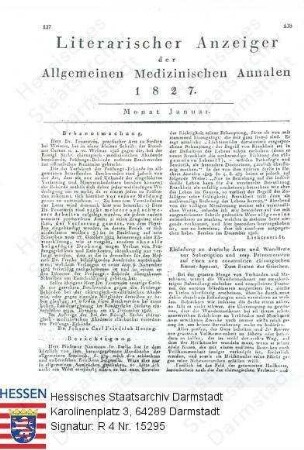 Büchner, Ernst Karl, Dr. med. (1786-1861) / Gedruckte 'Einladung an deutsche Ärzte und Wundärzte' zur Subskription auf ein von Dr. Büchner entwickeltes chirurgisches Gerät zur Behandlung von Knochenbrücken