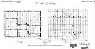 Oberlenningen: Empfangsgebäude mit Güterschuppen Grundriß Dachgeschoß,Sparrenlage