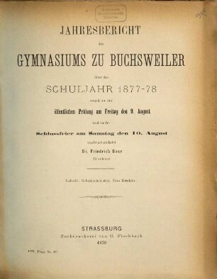 Jahresbericht : über d. Schuljahr .., 1877/78