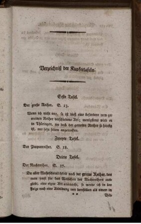 Verzeichniß der Kupfertafeln. [Abb. siehe römische Paginierung]