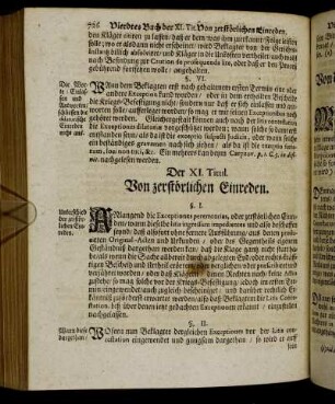 Der XI. Titul. Von zerstörlichen Einreden.