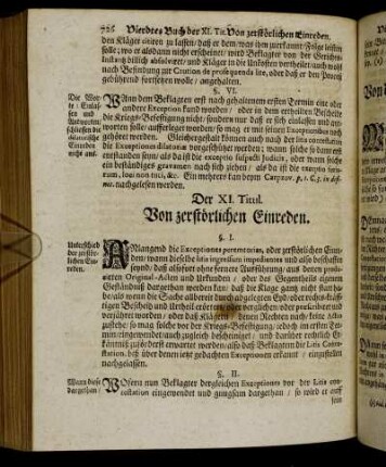 Der XI. Titul. Von zerstörlichen Einreden.