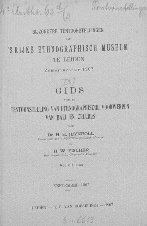 Gids voor de tentoonstelling van ethnographische voorwerpen van Bali : = Führer durch die Ausstellung ethnographischer Gegenstände von Bali