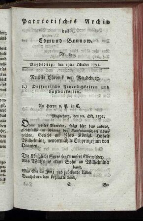 Nr. 4. Magdeburg, den 29ten Oktober 1791