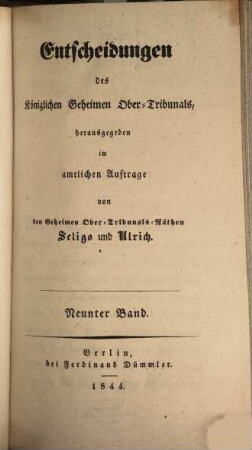 Entscheidungen des Königlichen Obertribunals. 9. 1844