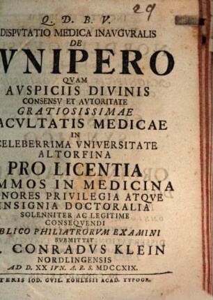 Dispvtatio Medica Inavgvralis De Ivnipero