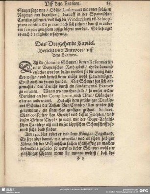 Das Dreyzehende Capitel. Bericht, und Antwort uff das Examen
