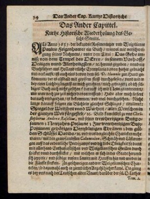Das Ander Capittel. Kurtze Historische Wiederholung des Gesicht-Streits.