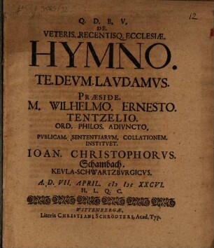 De veteris recentisque ecclesiae hymno: Te Deum laudamus