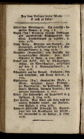 Bey dem Verleger dieses Werks ist auch zu haben: