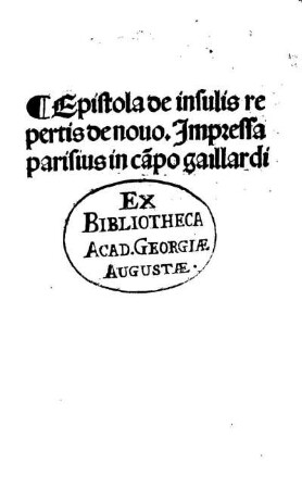 Epistola de insulis repertis de novo