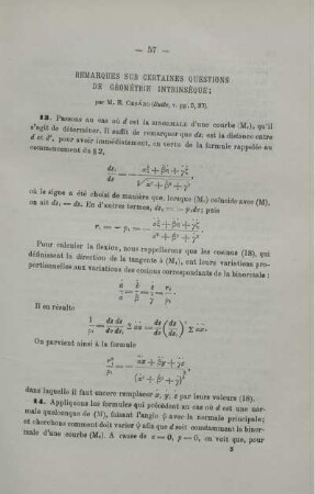 REMARQUES SUR CERTAINES QUESTIONS DE GÉOMÉTRIE INTRINSÈQUE.