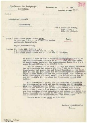 Strafakte Hagenmeyer, Erich, Polizeidirektor, Ulm, Bd.2 Qu.371-400