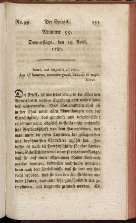 Nummer 99. - Nummer 100. Donnerstags, den 18 April, 1780.