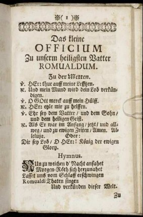 Das kleine Officium Zu unserm heiligsten Vatter Romualdum