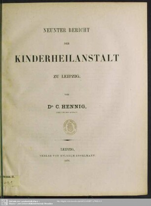 9.1876: Bericht der Kinderheilanstalt zu Leipzig