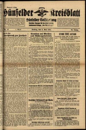 Erste Ausgabe vom Freitag, den 09. Mai 1941.