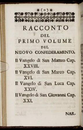 Racconto Del Primo Volume Del Nuovo Confederamento.