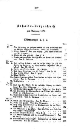 Inhaltsverzeichnis zum Jahrgang 1873