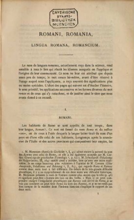 Romania : R ; revue consacrée à l'étude des langues et des littératures romanes. 1. 1872