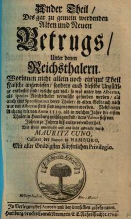 Der gar zu gemein werdende alte und neue Betrug unter den Reichsthalern, 2