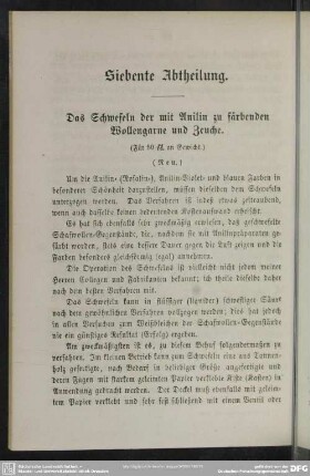 Siebente Abtheilung. Das Schwefeln der mit Anilin zu färbenden Wollengarne und Zeuche