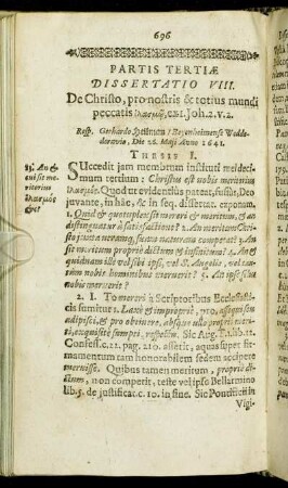 Dissertatio VIII. De Christo, pro nostris & Totius mundi peccatis [...]