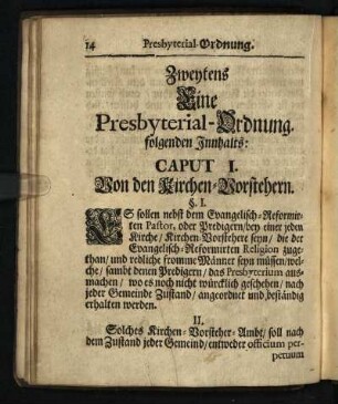 Zweytens: Eine Presbyterial-Ordnung