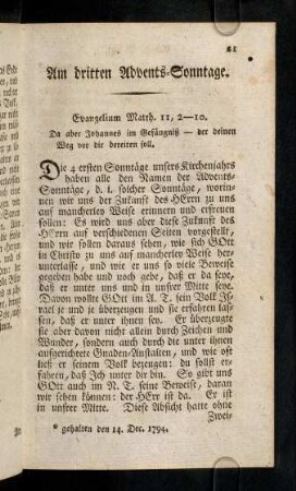 21-30, Am dritten Advents-Sonntage