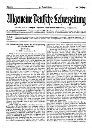 Die Bedeutung der Kunst für die Erziehung der Persönlichkeit : ein Vortrag
