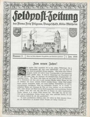 5.1916: Feldpost-Zeitung der Firma Fritz Pilgram, Baugeschäft, Köln-Mülheim
