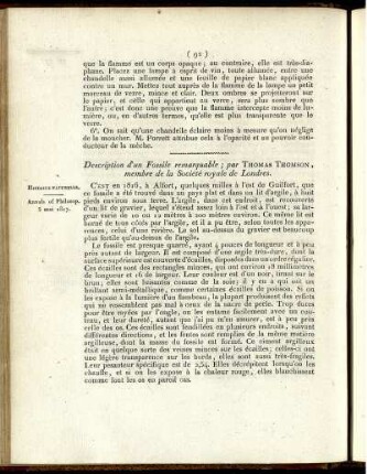 Description d'un Fossile remarquable