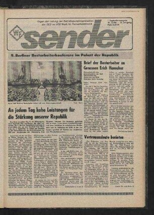 Betriebszeitung 'WF-Sender', Nr.32/1984 (1. Septemberausgabe 1984)