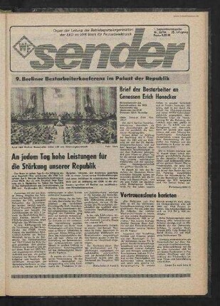 Betriebszeitung 'WF-Sender', Nr.32/1984 (1. Septemberausgabe 1984)