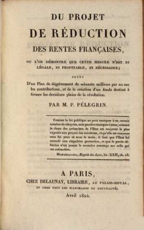 Du Projet de Réduction Des Rentes Françaises