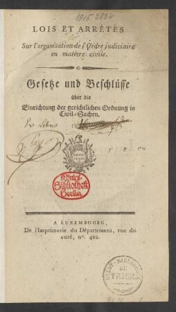 Lois Et Arrétés Sur l'organisation de l'Ordre judiciaire en matière civile