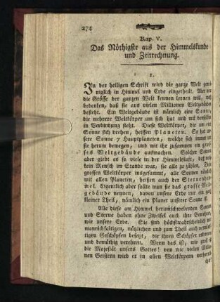 Kap. V.: Das Noethigste aus der Himmelskunde und Zeitrechnung