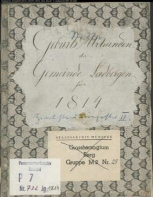 Zivilstandsregister der Munizipalität Ladbergen (GHT 1814). (Gemeinde: Ladbergen, Kreis Tecklenburg)