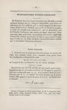Sur certaines courbes quarrables algébriquement.