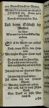 Lied beym Schlusse der Wochen