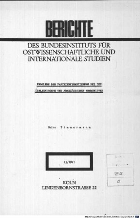 Probleme der Parteienfinanzierung bei den italienischen und französischen Kommunisten