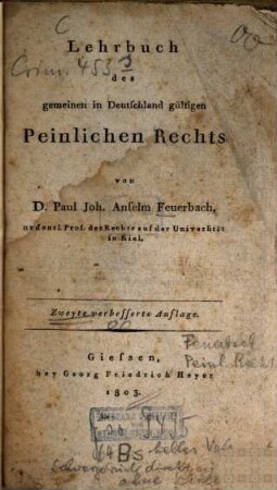 Lehrbuch des gemeinen in Deutschland gültigen peinlichen Rechts